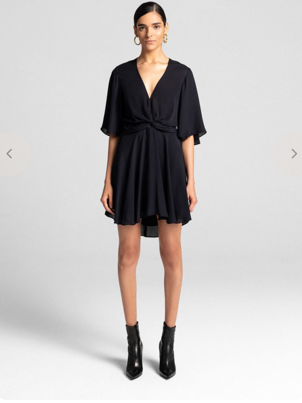 Alc silk Elegant Black V-Neck Knot-Front Mini Dress